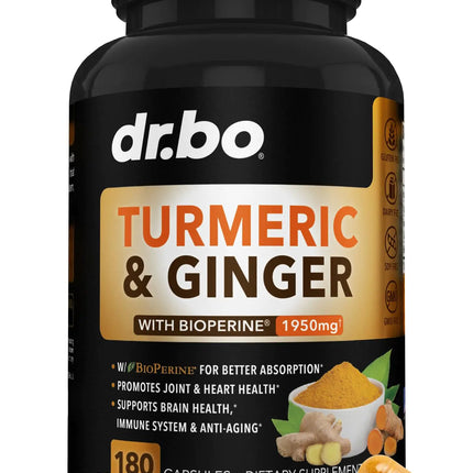 Turmeric Curcumin with BioPerine & Ginger Supplement - Knee Support Supplements & 1950mg Organic Tumeric and Curcumin BioPerine Black Pepper Extract Pills - Turmeric and Ginger Supplement 180 Capsules - Lamarshop1