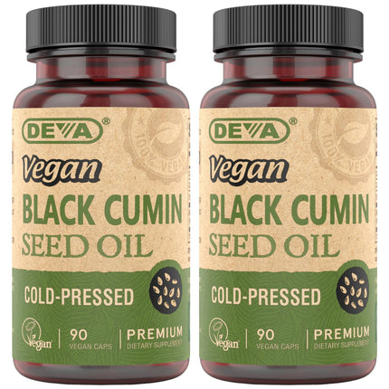DEVA Vegan Nutrition Black Cumin Seed Oil Cold-Pressed Unrefined 90 Vegan Capsules 2-Pack