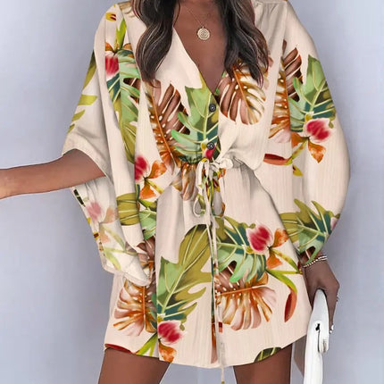 2023 Summer A-Line Dress with V-Neck and Tie Design