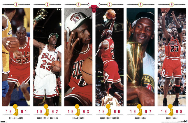Trends International Michael Jordan - Championships Wall Poster 34L x 22.4W Premium Unframed Version