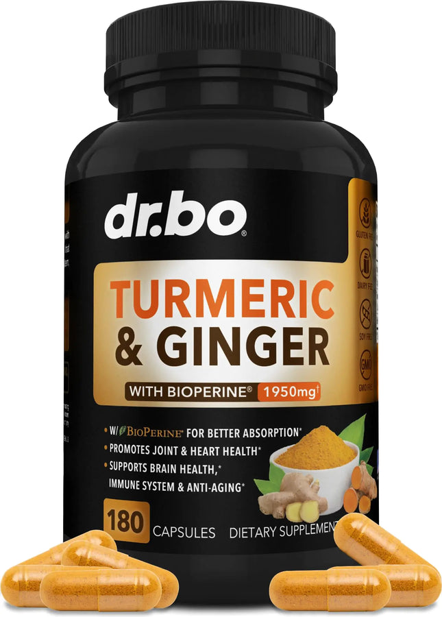 Turmeric Curcumin with BioPerine & Ginger Supplement - Knee Support Supplements & 1950mg Organic Tumeric and Curcumin BioPerine Black Pepper Extract Pills - Turmeric and Ginger Supplement 180 Capsules - Lamarshop1