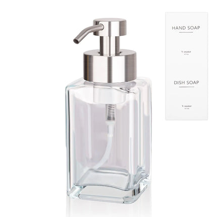 Foaming Soap Dispenser with Stainless Steel Pump 12oz Refillable Glass Liquid Dish Soap Bottles for Bathroom Kitchen Sink Home Decor - Lamarshop1