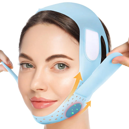 JUSRON V-Line Mask Chin Up Mask Face Strap Soft Silicone Chin Strap V Shaped Face Mask Jaw Exerciser 23-27 Inches (Light Blue)