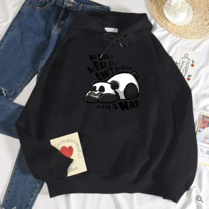 Women's Casual Loose Panda Fleece Hoodie Sweater - Lamarshop1
