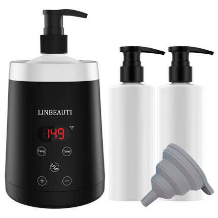Massage Oil Warmer Bottle Professional Lotion Heater for sexy SPA Automatic Oil Warmer Heated Oil Lotion Cream for Salon Barber Shops Home with Two Oil Bottle Dispenser (black)