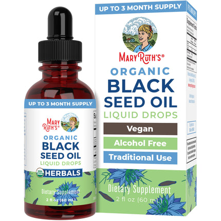 MaryRuth Organics Black Seed Oil Liquid Drops Cold Pressed 3 Month Supply USDA Organic Black Cumin Seed Oil Immune Support Respiratory Health Sugar Free Vegan Non-GMO Gluten Free 2 Fl Oz