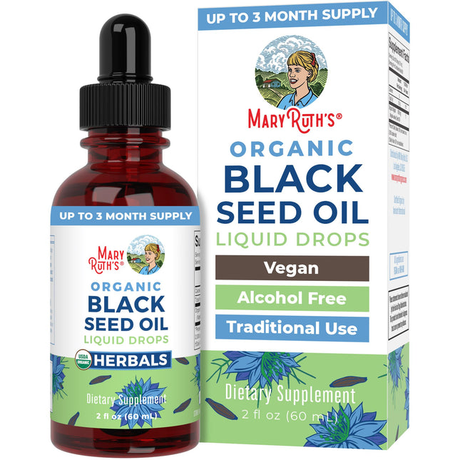 MaryRuth Organics Black Seed Oil Liquid Drops Cold Pressed 3 Month Supply USDA Organic Black Cumin Seed Oil Immune Support Respiratory Health Sugar Free Vegan Non-GMO Gluten Free 2 Fl Oz