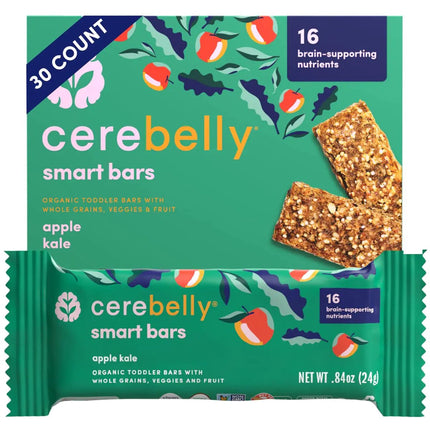 Cerebelly Toddler Snack Bars – Organic Apple Kale Smart Bars (Pack of 30) Healthy Snack Bars for Kids - 16 Brain - supporting Nutrients Made with Gluten Free Ingredients Nut Free No Added Sugar - Lamarshop1