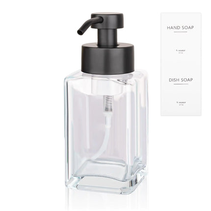 Foaming Soap Dispenser with Stainless Steel Pump 12oz Refillable Glass Liquid Dish Soap Bottles for Bathroom Kitchen Sink Home Decor - Lamarshop1