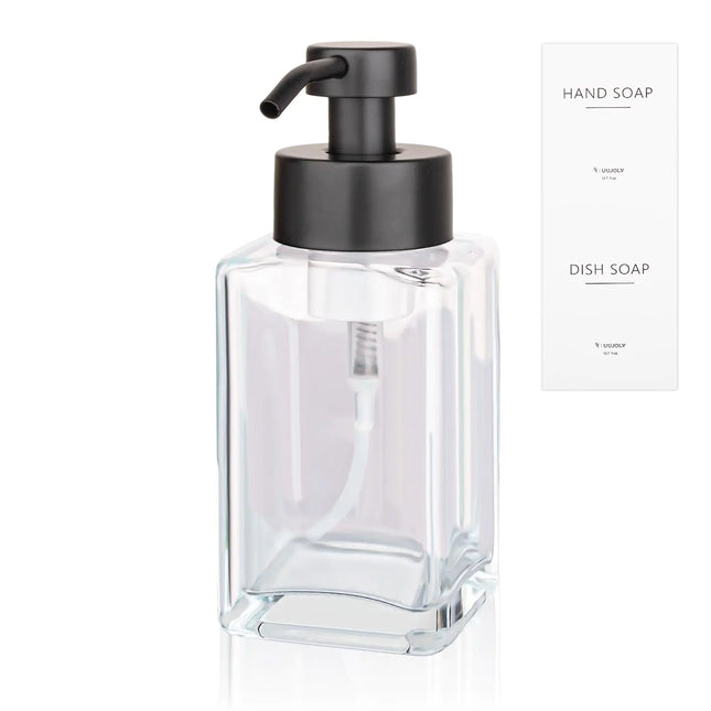 Foaming Soap Dispenser with Stainless Steel Pump 12oz Refillable Glass Liquid Dish Soap Bottles for Bathroom Kitchen Sink Home Decor - Lamarshop1
