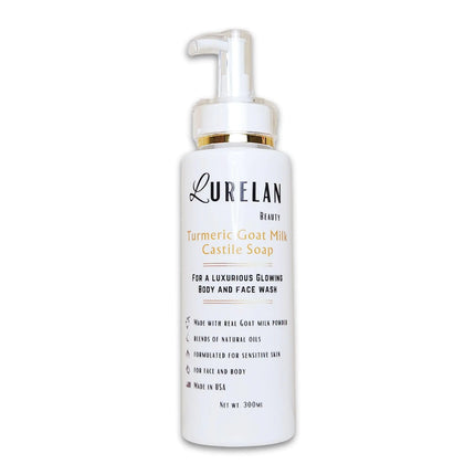 Real Goat Milk and Tumeric Castile Body Wash for Sensitive Dark Spots and Hyperpigmentation Clearing Hypoallergenic Face and Body Liquid Organic Shower Gel 10 fl oz by Lurelan Beauty (Goat Milk) - Lamarshop1