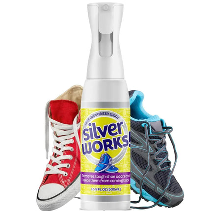 SilverWorks! Shoe Deodorizer Spray For Smelly Shoes - Shoe Odor Elimination Spray - Shoe Odor Spray - Boot Sneaker Shoe Smell Eliminator - Stinky Shoes Odor Eliminator Shoe Freshener Spray -16.9oz