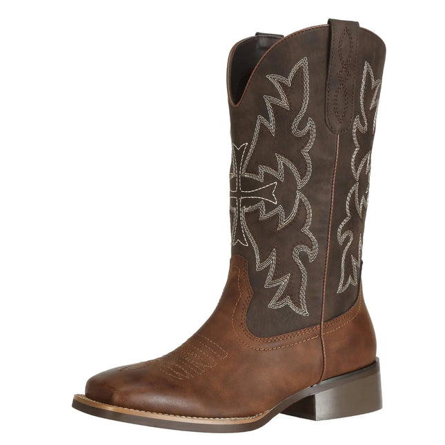Js.o.l.e Women Cowgirl Boots Square Toe Wide Calf Ladies Fashion Cowboy Western Boots Dark Brown US Size 9 - Lamarshop1