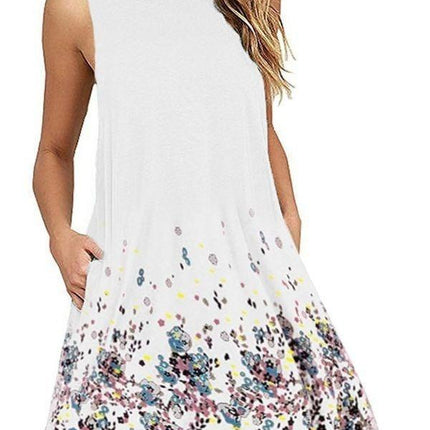 Floral Sleeveless A-Line Dress with Round Neck