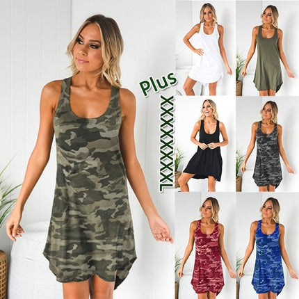 Camouflage U-neck Sleeveless A-Line Beach Dress