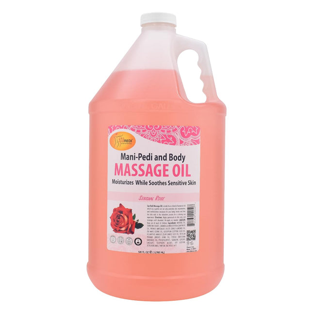 SPA REDI - Massage Oil Sensual Rose 128 Oz - Professional Pedicure Manicure Full Body Massage Therapy Made with Almond Oil Cotton Seed Oil Sunflower Oil Avocado Oil Essential Oils Vitamin E