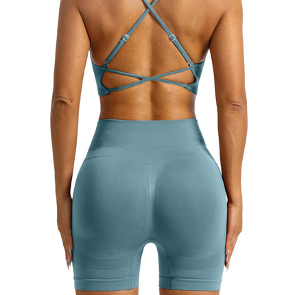 L9 OVESPORT Tie Dye Seamless Workout Sets for Women 2 Piece Outfits Backless Sports Bra Scrunch Butt Gym Yoga Booty Shorts