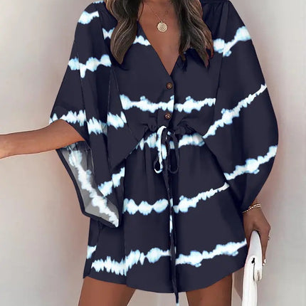 2023 Summer A-Line Dress with V-Neck and Tie Design