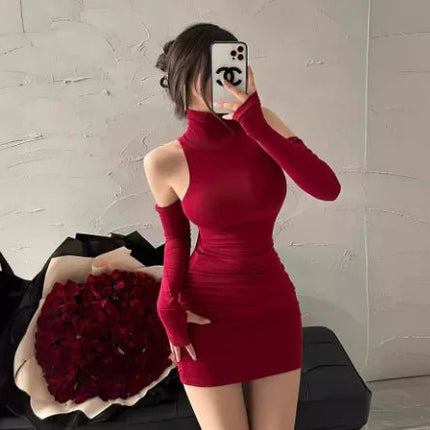 Spring Sexy Turtleneck Halter Dress for Women
