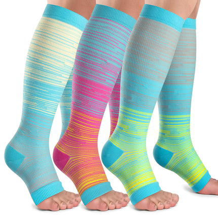 Open Toe Compression Socks Women & Men - 3 Pairs 20 - 30 mmHg Knee High Stockings for Circulation Support - Lamarshop1