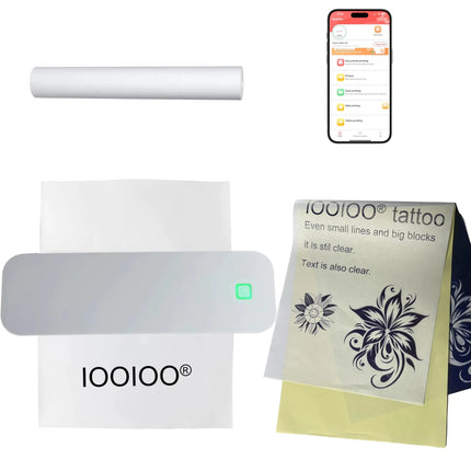 IOOIOO Portable Printer Wireless Inkless Bluetooth Thermal Printer for Tattoo Stencil Transfer Paper for 8.5 x 11 Letter A4 Rolled & Folded Thermal Paper (White Without Carrying Case) - Lamarshop1