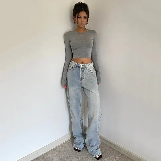 Women's Retro High Waist Loose Wide Leg Jeans