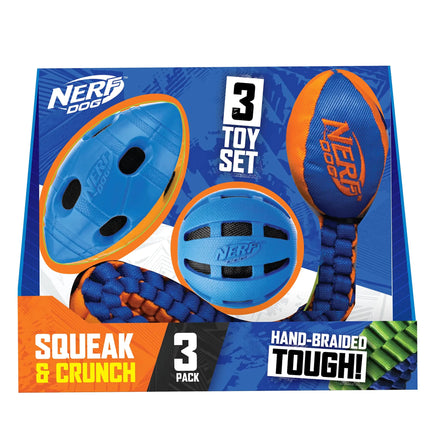 Nerf Dog Three Toy Gift Set: Crunch Ball Tug Football and Squeak Football Gift Set - Lamarshop1