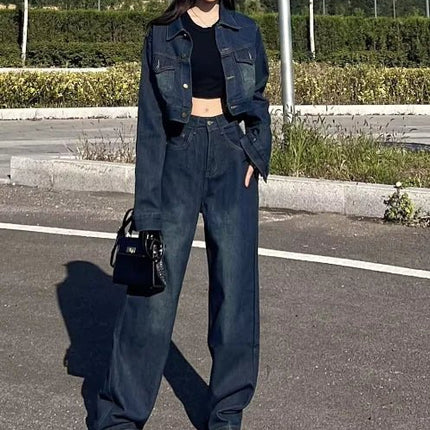 Denim Coat Jacket Mopping Wide Leg Jeans