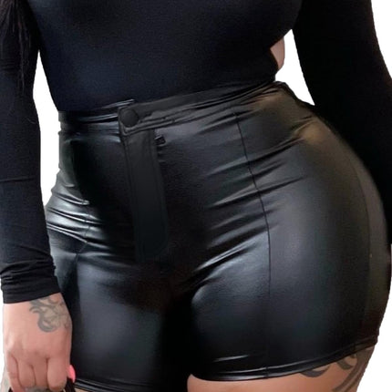 Zebaexf Black Leather Shorts High Waist Sexy Legging Shorts Womens Casual Faux Leather Shorts XXL