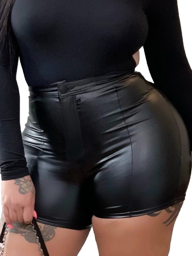 Zebaexf Black Leather Shorts High Waist Sexy Legging Shorts Womens Casual Faux Leather Shorts XXL