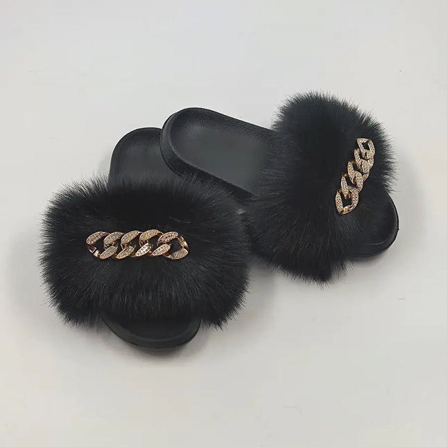Plush Imitation Fox Fur Flip Flops Fashion Slippers - Lamarshop1