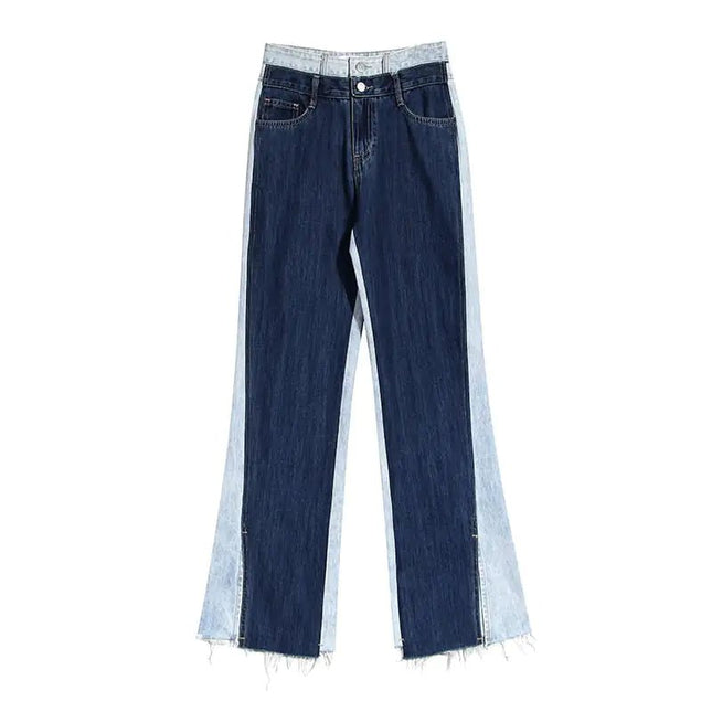 Two-tone Color Contrast Wide-leg Jeans for Slimming
