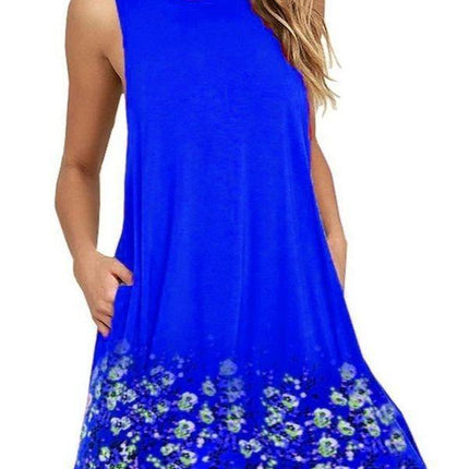 Floral Sleeveless A-Line Dress with Round Neck