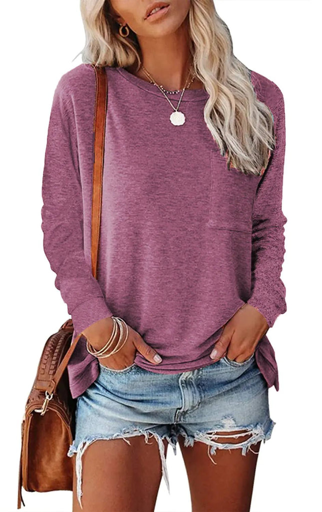 Pocket Split Long - sleeved Casual T-shirt - Lamarshop1