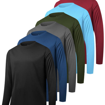 Kinglaman 6 Pack Mens Dry Fit Workout Long Sleeve Shirts Athletic Gym UPF SPF UV Sun Protection Quick Dry Lightweight Shirt 1 Black 1 Gray 1 Blue 1 Green 1 Light Blue 1 Wine Small