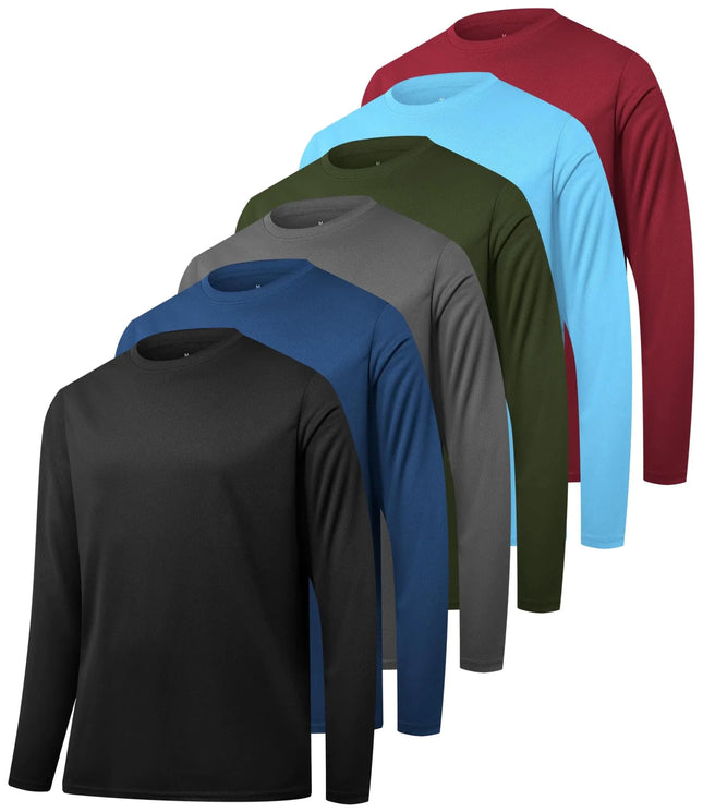 Kinglaman 6 Pack Mens Dry Fit Workout Long Sleeve Shirts Athletic Gym UPF SPF UV Sun Protection Quick Dry Lightweight Shirt 1 Black 1 Gray 1 Blue 1 Green 1 Light Blue 1 Wine Small