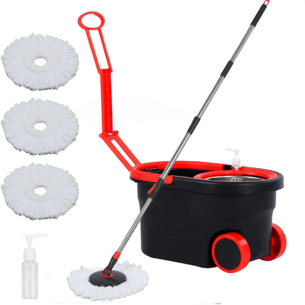 Spin Mop and Bucket with Wringer Set on Wheels360° Spinning Mop Bucket System for Floor Cleaning Mop and Bucket Set with 3 Microfiber Mop Replacement Heads and 61" Stainless Steel Adjustable Handle - Lamarshop1