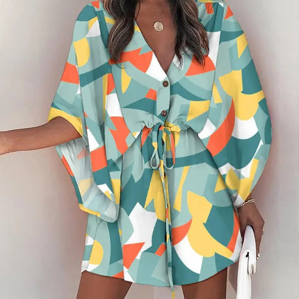 2023 Summer A-Line Dress with V-Neck and Tie Design