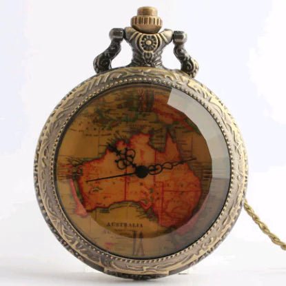 Large Brown Australian Map Quartz Pocket Watch, Vintage Style - Lamarshop1