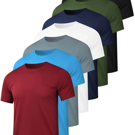 HOPLYNN 7 Pack Mens Dry Fit Workout Gym T Shirts Short Sleeve Active Running Athletic Tee Tops 1 Black 1 White 1 Blue 1 Gray 1 Sky Blue 1 Wine 1 Army Green X-Large