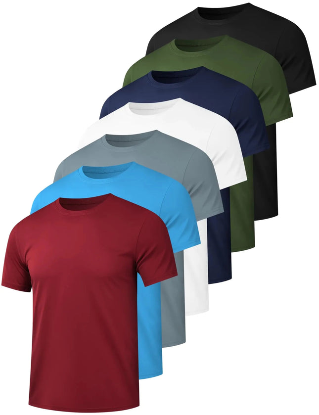 HOPLYNN 7 Pack Mens Dry Fit Workout Gym T Shirts Short Sleeve Active Running Athletic Tee Tops 1 Black 1 White 1 Blue 1 Gray 1 Sky Blue 1 Wine 1 Army Green X-Large