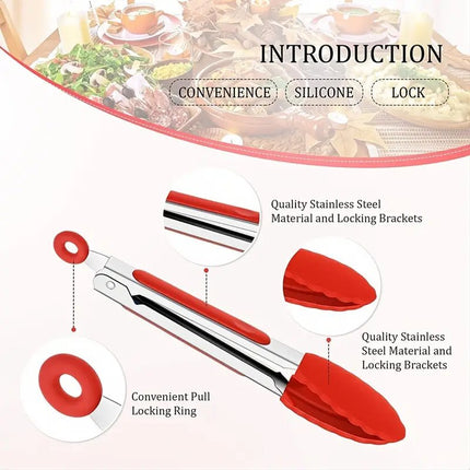 5PCS 7″ Silicone Tip Kitchen Tongs