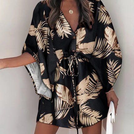 2023 Summer A-Line Dress with V-Neck and Tie Design