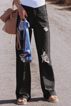High Waist Water Washed Wide-Leg Jeans