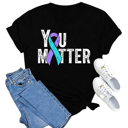 MAIHUN Suicide Awareness Shirt Teal Purple Ribbon Tshirt You Matter Mental Health Prevention Tee Top