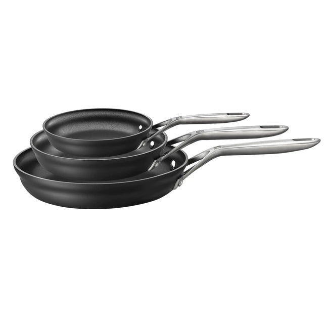 ZWILLING J.A. Henckels Motion Hard Anodized 3-pc Aluminum Nonstick Fry Pan Set 8" fry pan 10" fry pan & 12" fry pan Easy Cleanup Black