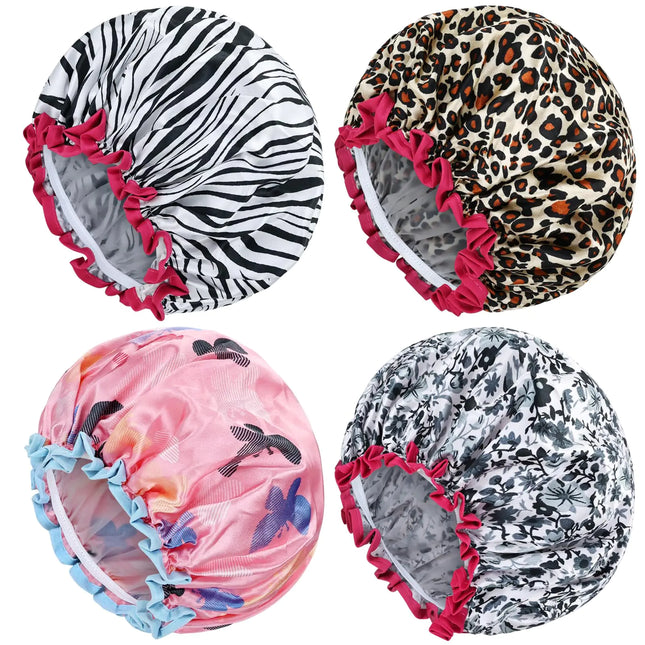 "Double layer waterproof shower cap for curly and long hair"