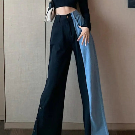 Color Block High-Waisted Split Wide-Leg Jeans for Women