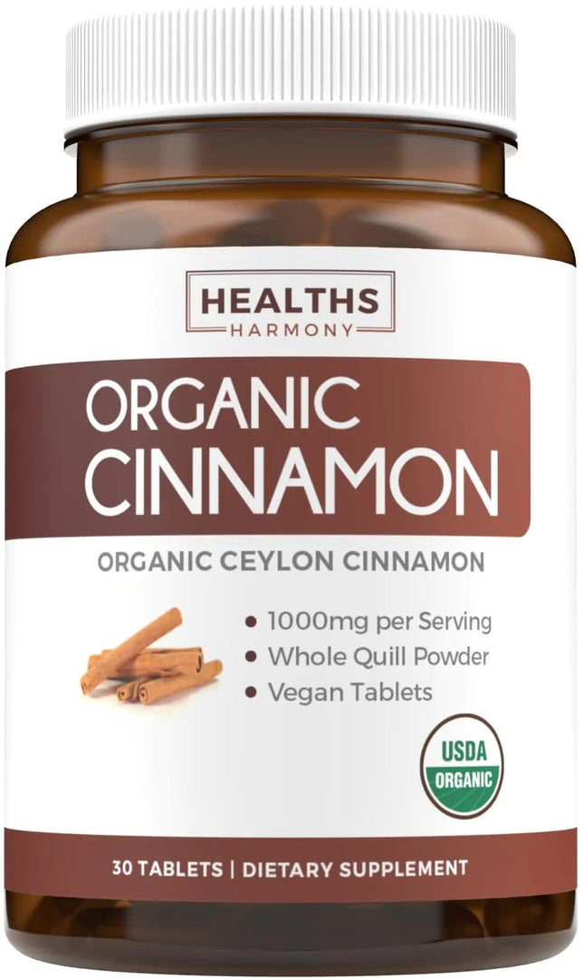 USDA Organic Ceylon Cinnamon (30 Tablets) 1000mg Cinnamon Quill Powder per Serving - Natural Cinnamon Supplements for Effective Metabolism Cognative Joint Immune Support - (No Capsules or Pills) - Lamarshop1