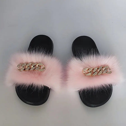 Plush Imitation Fox Fur Flip Flops Fashion Slippers - Lamarshop1